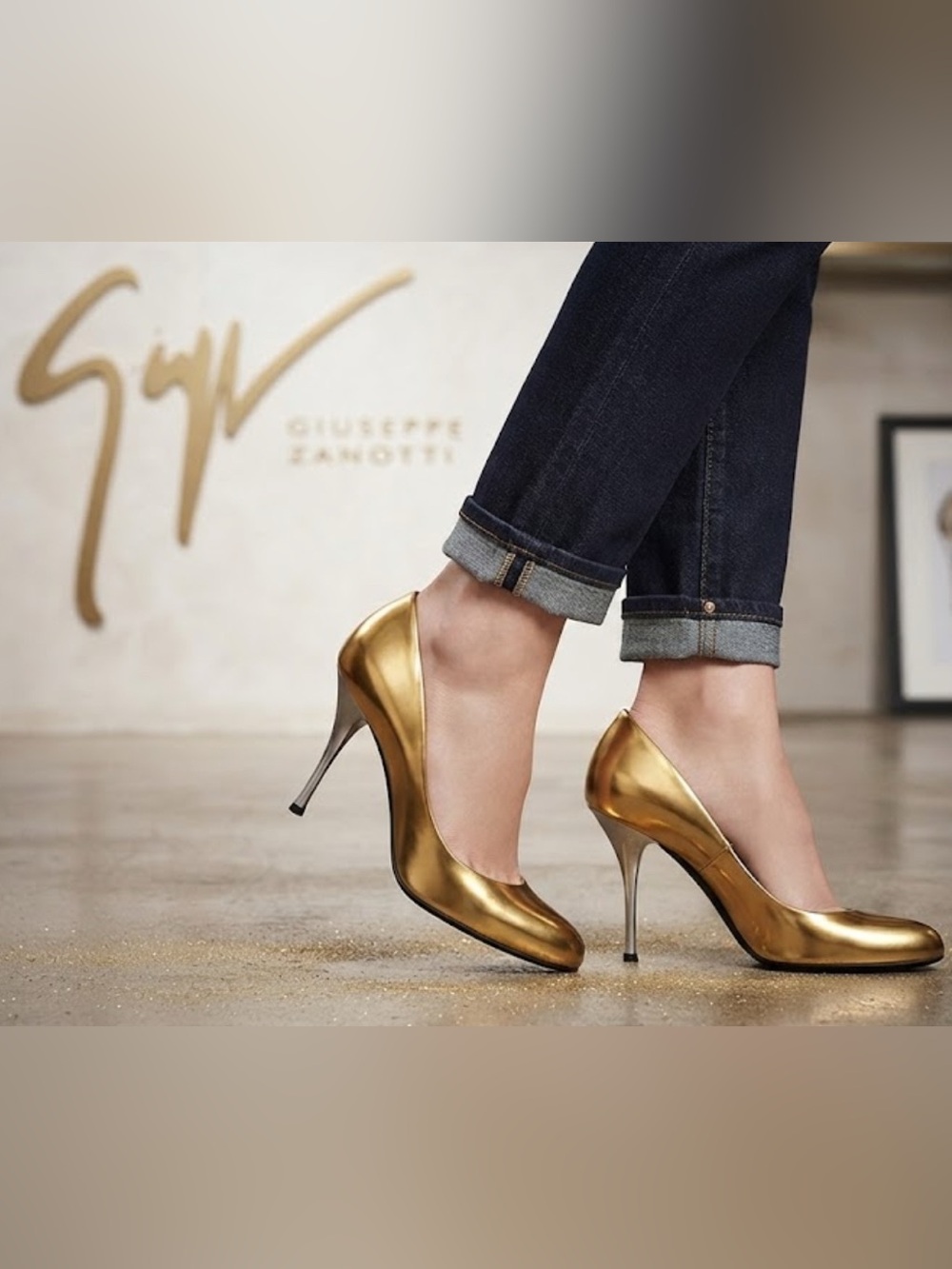 Authentic Giuseppe Zanotti luxury designer metallic gold leather heels pumps 7